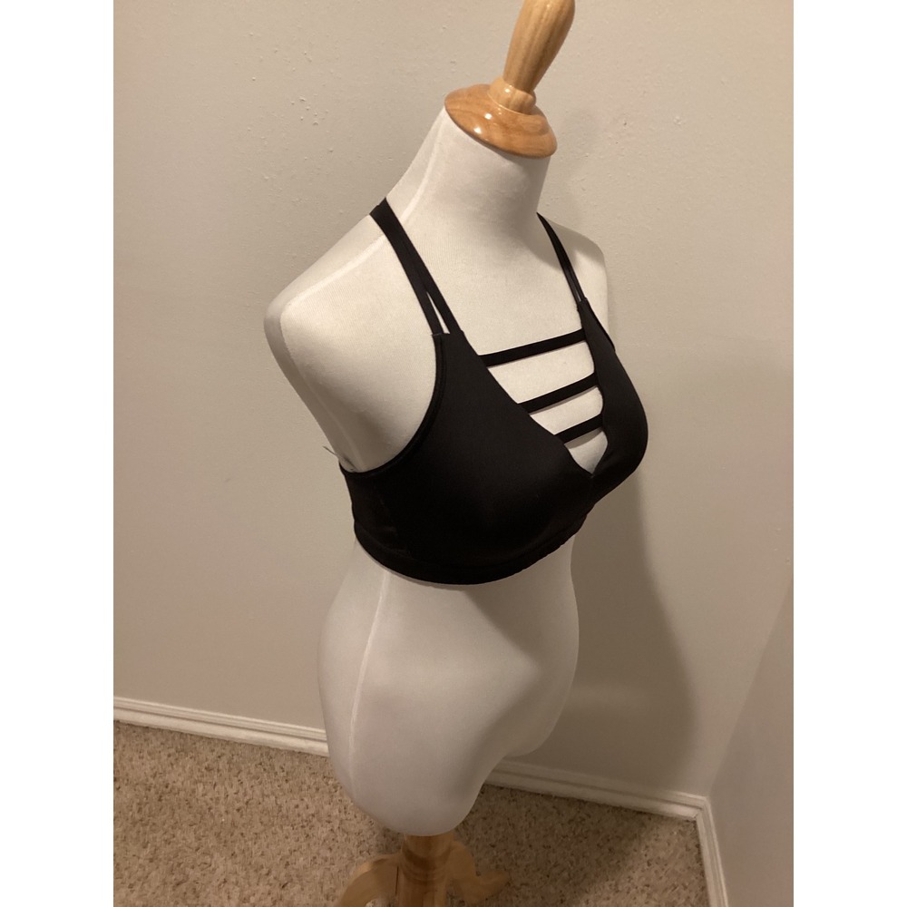 Victoria Sport Black Strappy Crisscross Front Halter Sports Bra Medium M - Picture 4 of 5